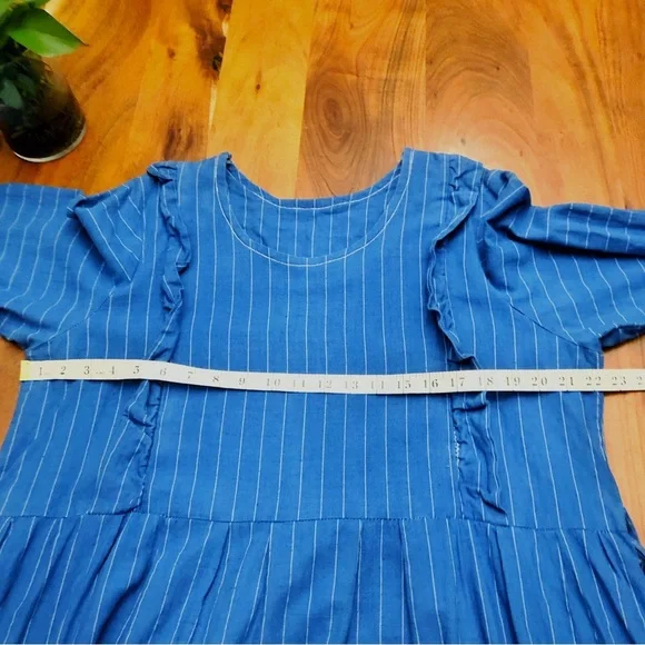 Vintage Oversized Boho Babydoll Navy Blue Stripes Casual Loose Fit Maxi Dress.XL - Picture 9 of 16